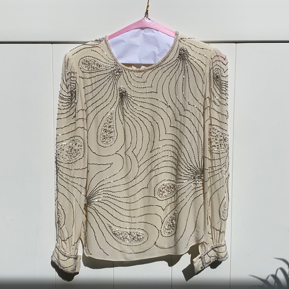 100%Pure Silk Argenti Notte Beaded Blouse M